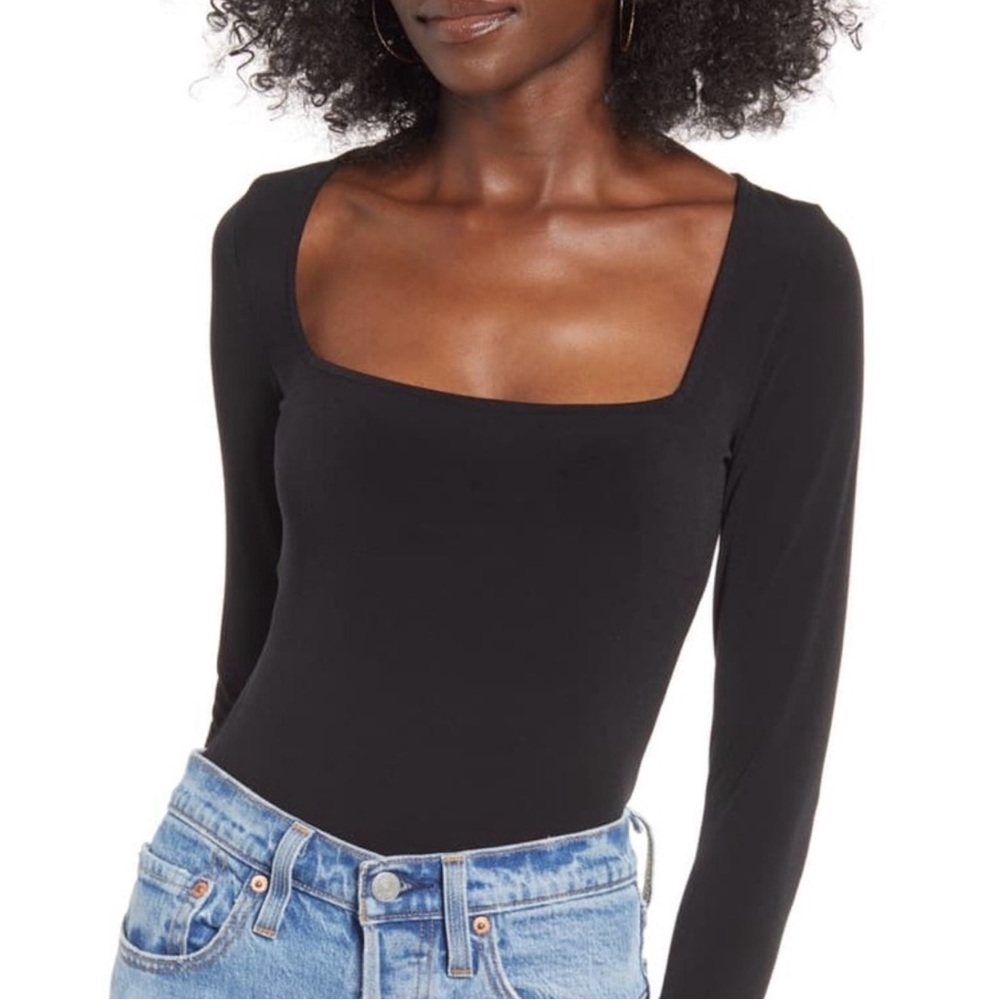Leith bodysuit black Long sleeve scoop